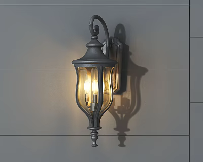 Vintage Style Illuminated Wall Sconce With Metal Frame And Glass Shade On Gray Wall 3d model