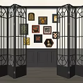 Black Grid Design Folding Doors Open In Modern Interior With Wall Decor 3d model