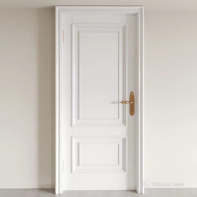 White Hinged Door With Golden Door Handle Sleek Modern Interior Design 3d model 