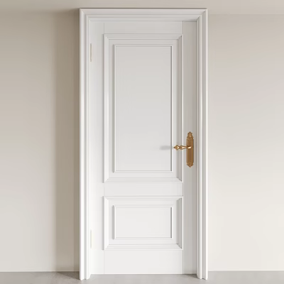 White Hinged Door With Golden Door Handle Sleek Modern Interior Design 3d model