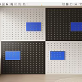 Modern Wall Decor With Four Panel Sections Black White Dotted Backgrounds And Blue Rectangular Accents 3d model