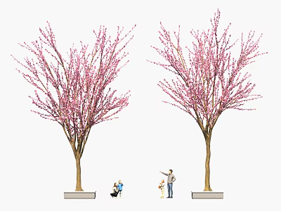 Delicious Outdoor Picnic Food Under Pink Blossom Trees With People 3d model