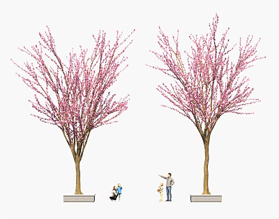 Delicious Outdoor Picnic Food Under Pink Blossom Trees With People 3d model