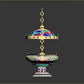 Carousel Shaped Decorative Sculpture With Colorful Stained Glass Dome Hanging Chain And Detailed Base