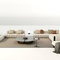 Modern Sofa Coffee Table Combination With Round Table Pillows and Area Rug 3d model