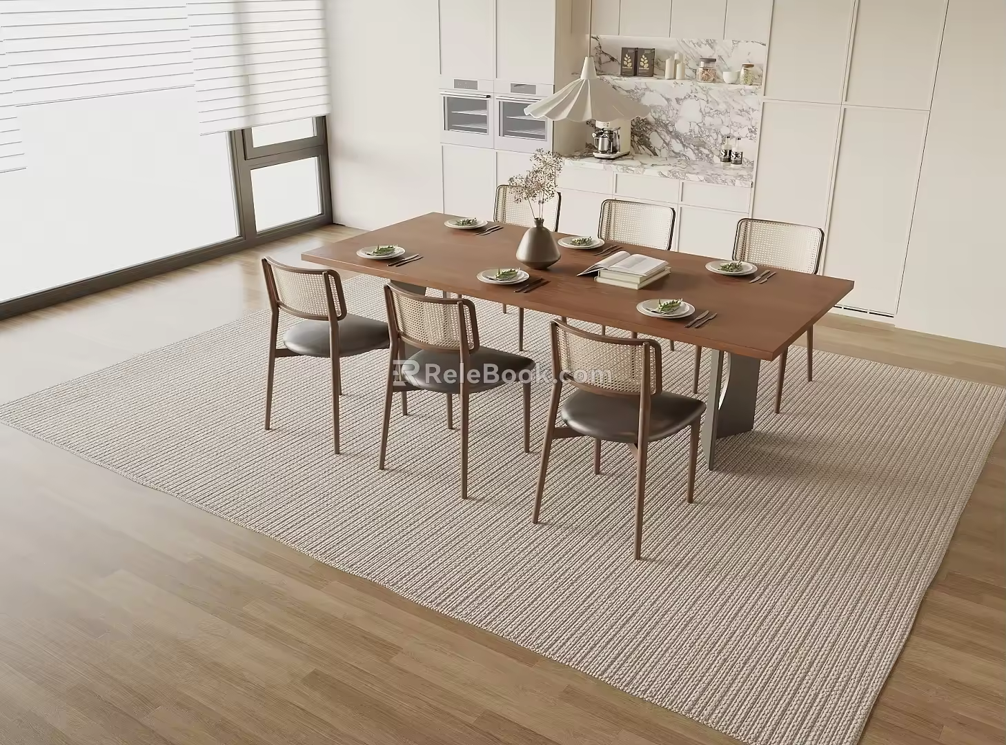 Quiet Chinese and Ancient Style Dining Table and Chair Combination Quiet Style Dining Table and Chair Chinese and Ancient Style Dining Table and Chair Sideboard 3d model