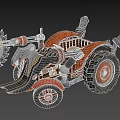 Red Tractor With Large Circular Saw Blade And Metal Structure Wheels Design 3d model