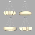 Minimalist White Ceramic Chandeliers With Petal Round And Striped Hanging Designs