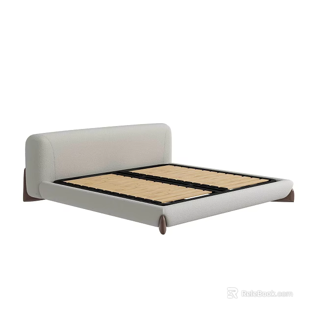 Modern Double Bed With Upholstered Headboard And Wooden Frame Design 3d model 