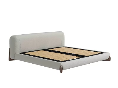Modern Double Bed With Upholstered Headboard And Wooden Frame Design 3d model