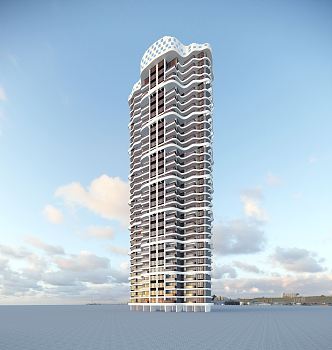 modern residential building arc high-rise residential 3d model