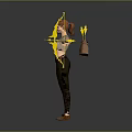 Woman with outstretched arms wearing sports bra dark pants next to potted yellow flower plant
