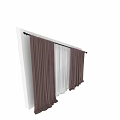 Brown Curtains With White Sheer Curtains Installed On Window Frame 3d model