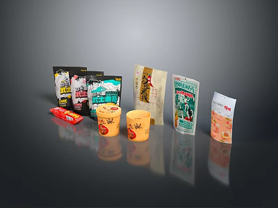 Vibrant Daily Life Products Including Cup Containers Pouches And Box Packages 3d model