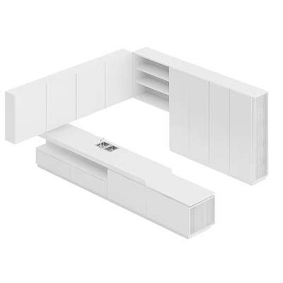 Modern White Kitchen Cabinets With Modular Design Countertop And Storage 3d model