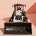 White Black Excavator Model With Front Loader Bucket And Cab On Blue Surface 3d model