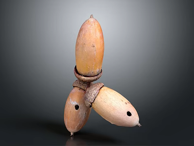 Decorative Ornament Set With Three Acorn Shaped Wooden Pieces And Natural Texture 3d model