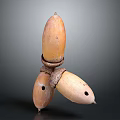 Decorative Ornament Set With Three Acorn Shaped Wooden Pieces And Natural Texture