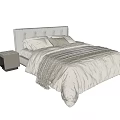 Elegant Double Bed With White Bedding Striped Quilt Pillows And Modern Nightstand 3d model