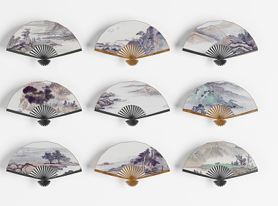 New Chinese style fan pendant wall decoration 3d model