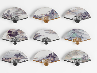 New Chinese style fan pendant wall decoration 3d model