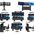 Functional Workstation Desk With Multiple Monitors And Ergonomic Office Chair Setup 3d model