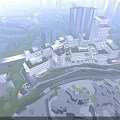 Modern Office Buildings With Multiple Structures Green Roof And Surrounding Greenery 3d model