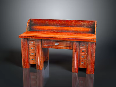 Sturdy Wooden Desk with Multiple Drawers and Smooth Desktop Surface 3d model