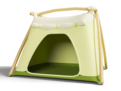 Light Green And White Kids Play Tent With Wooden Frame And Soft Top 3d model