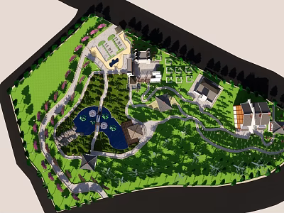 Lush Garden Landscape Design with Winding Paths Ponds and Scenic Pavilions 3d model