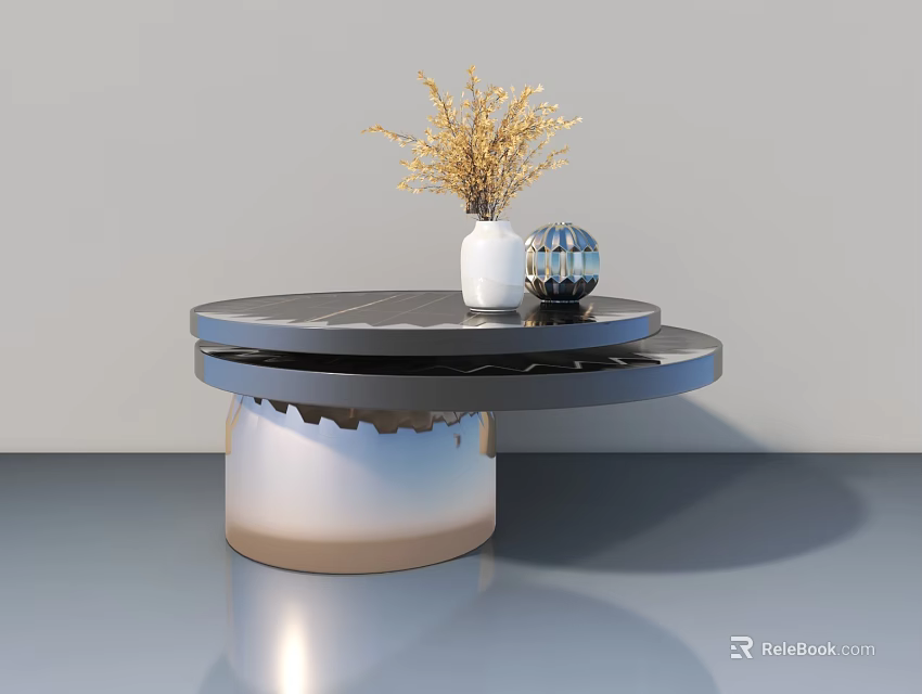 Modern Sofa Coffee Table Set With Round Marble Top And Decorative Vase 3d model