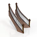 Ornate Curved Staircase Railing With Wooden Treads And Metal Balusters