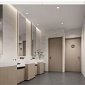 Clean Modern Public Restroom Interior With Sinks Mirrors Plants And Wooden Doors