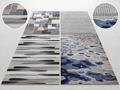 Modern Square Rugs Featuring Geometric Patterns Striped Details And Abstract Textures In Home Decor 3d model