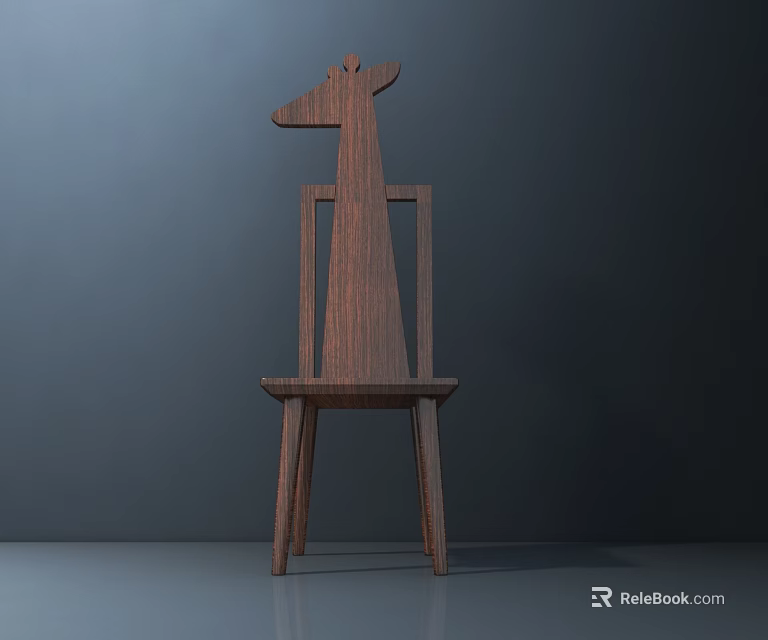 Wooden Leisure Chair With Giraffe Head Backrest Modern Minimalist Design 3d model 