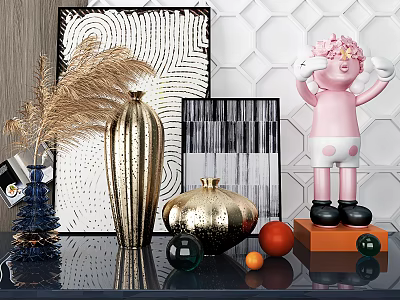 Modern Stylish Decorative Ornament Set With Vase Sculpture Decorative Balls And Figurine 3d model