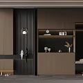 Modern Luxury Entryway With Built-in Cabinet Striped Accent Wall Pendant Light Decorative Ornaments And Daybed