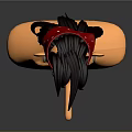 Cartoon Style Man With Red Bandana White Polka Dots Long Hair Surprised Expression