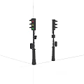 Two Traffic Lights With Red Yellow Green Signals On Black Poles