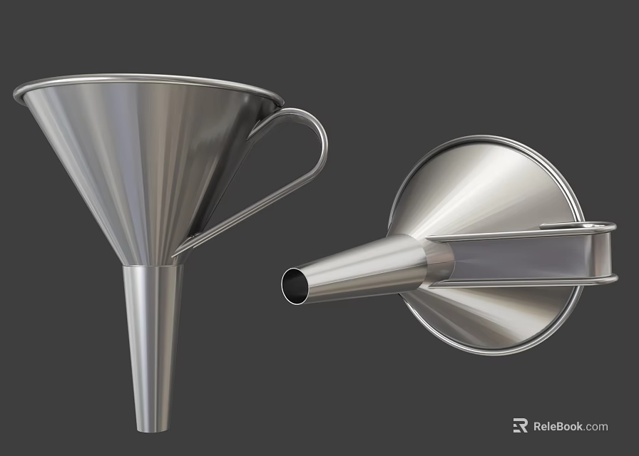 Stainless Steel Funnel With Handle And Spout Displayed In Different Angles 3d model