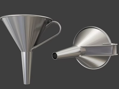 Stainless Steel Funnel With Handle And Spout Displayed In Different Angles 3d model