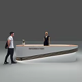 Curved Information Reception Desk With Staff Assisting Visitor In Lobby Area