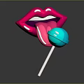 Colorful Lip Shaped Lollipop With Blue Ball And White Stick On Dark Background