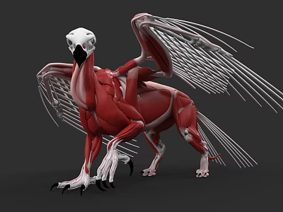 Mythical Flying Griffin Creature With Detailed Muscular Body And Skeletal Wings 3d model