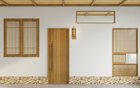 Japanese-style door and window 3d model