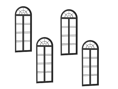 Traditional Carved Windows with Arched Top and Intricate Lattice Design for Home Decoration 3d model
