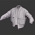 Gray Stand Collar Jacket With Loose Fit Long Sleeves Two Front Pockets And Zipper Closure
