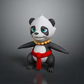 Cartoon Panda Game Character 3D Model With Yellow Beaded Necklace And Red Belt