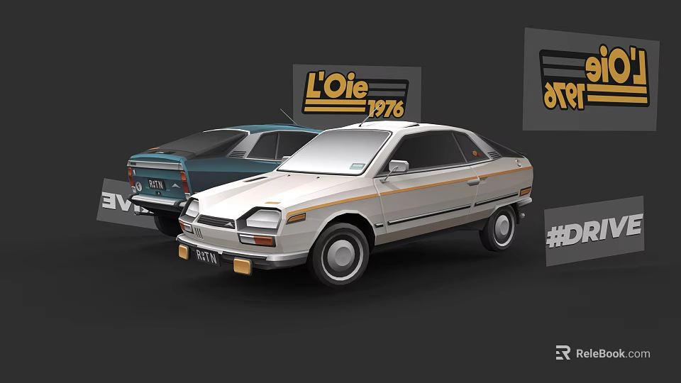 Classic LOIE 1976 Vintage Cars White And Blue Retro Display Models 3d model 