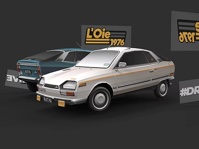 Classic LOIE 1976 Vintage Cars White And Blue Retro Display Models 3d model